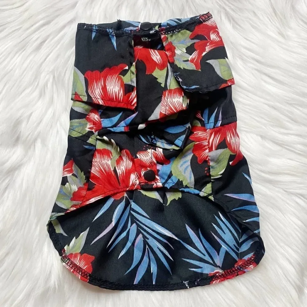 Barkey Bahama Coast Breeze Floral Camp Shirt Black and Red Size Medium